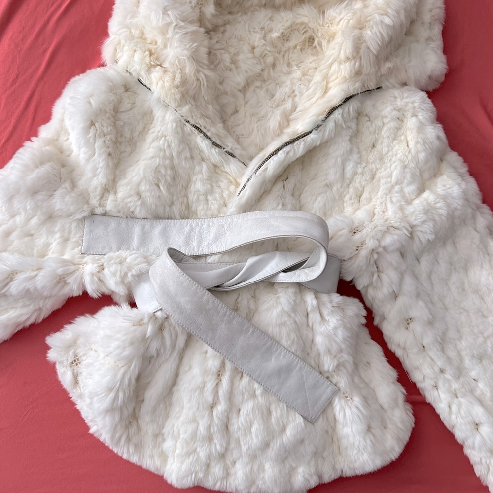 Beautiful real fur jacket  with leather belt